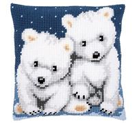 Vervaco Kreuzstich Stickpackungen Kissen Stickerei Set Anfänger Vorgedruckt Eisbaeren DIY Set Kreativ Set Für Erwachsene Dekoratives Kissen ca. 40 x 40 cm Bastelset Handwerker Haus Dekoration