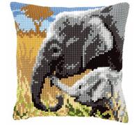 Vervaco Kreuzstich-Stickpackung Elefantenliebe – Kissen, vorgedruckt, 40×40 cm, für Anfänger