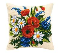 Vervaco Kreuzstich Stickpackungen Kissen Stickerei Set Anfänger Vorgedruckt Feld Blumen Blumenstrauß DIY Set Kreativ Set Für Erwachseneca. 40 x 40 cm Bastelset Handwerker Haus Dekoration
