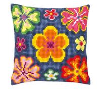VERVACO Kreuzstich Stickpackungen Kissen Stickerei Set Anfänger Vorgedruckt Flower Power DIY Set Kreativ Set Für Erwachsene Dekoratives Kissen ca. 40 x 40 cm Bastelset Handwerker Haus Dekoration