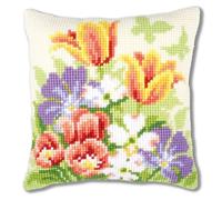 VERVACO Kreuzstich Stickpackungen Kissen Stickerei Set Anfänger Vorgedruckt Frühlingsblüten DIY Set Kreativ Set Für Erwachsene Dekoratives Kissen ca. 40 x 40 cm Bastelset Handwerker Haus Dekoration