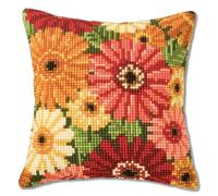 VERVACO Kreuzstich Stickpackungen Kissen Stickerei Set Anfänger Vorgedruckt Gerbera DIY Set Kreativ Set Für Erwachsene Dekoratives Kissen ca. 40 x 40 cm Bastelset Handwerker Haus Dekoration