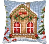 VERVACO Kreuzstich Stickpackungen Kissen Stickerei Set Anfänger Vorgedruckt Gingerbreadhouse DIY Set Kreativ Set Für Erwachsene Dekoratives Kissen ca. 40 x 40 cm Bastelset Handwerker Haus Dekoration