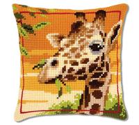 VERVACO Kreuzstich Stickpackungen Kissen Stickerei Set Anfänger Vorgedruckt Giraffe DIY Set Kreativ Set Für Erwachsene Dekoratives Kissen ca. 40 x 40 cm Bastelset Handwerker Haus Dekoration