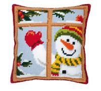 VERVACO Kreuzstich Stickpackungen Kissen Stickerei Set Anfänger Vorgedruckt Glücklicher Schneemann DIY Set Kreativ Set Für Erwachseneca. 40 x 40 cm Bastelset Handwerker Haus Dekoration