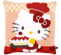 VERVACO Kreuzstich Stickpackungen Kissen Stickerei Set Anfänger Vorgedruckt Hello Kitty backe Kuchen DIY Set Kreativ Set Für Erwachseneca. 40 x 40 cm Bastelset Handwerker Haus Dekoration