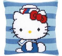 VERVACO Kreuzstich Stickpackungen Kissen Stickerei Set Anfänger Vorgedruckt Hello Kitty bei der Marine DIY Set Kreativ Set Für Erwachseneca. 40 x 40 cm Bastelset Handwerker Haus Dekoration