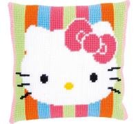 Vervaco Kreuzstich Stickpackungen Kissen Stickerei Set Anfänger Vorgedruckt Hello Kitty Gestreift DIY Set Kreativ Set Für Erwachseneca. 40 x 40 cm Bastelset Handwerker Haus Dekoration