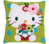 VERVACO Kreuzstich Stickpackungen Kissen Stickerei Set Anfänger Vorgedruckt Hello Kitty Green Floral DIY Set Kreativ Set Für Erwachseneca. 40 x 40 cm Bastelset Handwerker Haus Dekoration