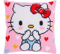 Vervaco Kreuzstich Stickpackungen Kissen Stickerei Set Anfänger Vorgedruckt Hello Kitty Kiss Kiss DIY Set Kreativ Set Für Erwachseneca. 40 x 40 cm Bastelset Handwerker Haus Dekoration