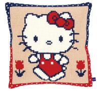 Vervaco Kreuzstich Stickpackungen Kissen Stickerei Set Anfänger Vorgedruckt Hello Kitty Spaziergang DIY Set Kreativ Set Für Erwachseneca. 40 x 40 cm Bastelset Handwerker Haus Dekoration