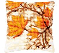 Vervaco Kreuzstich Stickpackungen Kissen Stickerei Set Anfänger Vorgedruckt Herbstblätter DIY Set Kreativ Set Für Erwachsene Dekoratives Kissen ca. 40 x 40 cm Bastelset Handwerker Haus Dekoration