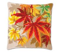 Vervaco Kreuzstich-Stickset Kissen Herbstblätter Vorgedruckt für Anfänger 40 x 40 cm