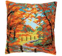 Vervaco Kreuzstich Stickpackungen Kissen Stickerei Set Anfänger Vorgedruckt Herbstlandschaft DIY Set Kreativ Set Für Erwachsene Dekoratives Kissen ca. 40 x 40 cm Bastelset Handwerker Haus Dekoration