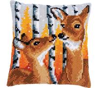 Vervaco Kreuzstich Stickpackungen Kissen Stickerei Set Anfänger Vorgedruckt Hirsch DIY Set Kreativ Set Für Erwachsene Dekoratives Kissen ca. 40 x 40 cm Bastelset Handwerker Haus Dekoration