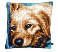 Vervaco Kreuzstich Stickpackungen Kissen Stickerei Set Anfänger Vorgedruckt Hund DIY Set Kreativ Set Für Erwachsene Dekoratives Kissen ca. 40 x 40 cm Bastelset Handwerker Haus Dekoration