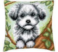 VERVACO Kreuzstich Stickpackungen Kissen Stickerei Set Anfänger Vorgedruckt HUND DIY Set Kreativ Set Für Erwachsene Dekoratives Kissen 40 x 40 cm Bastelset Handwerker Haus Dekoration