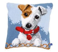 Vervaco Kreuzstich Stickpackungen Kissen Stickerei Set Anfänger Vorgedruckt Jack Russel DIY Set Kreativ Set Für Erwachsene Dekoratives Kissen ca. 40 x 40 cm Bastelset Handwerker Haus Dekoration