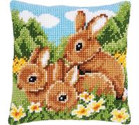 Vervaco Kreuzstich Stickpackungen Kissen Stickerei Set Anfänger Vorgedruckt Kaninchen DIY Set Kreativ Set Für Erwachsene Dekoratives Kissen ca. 40 x 40 cm Bastelset Handwerker Haus Dekoration