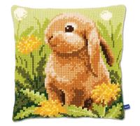 Vervaco Kreuzstich Stickpackungen Kissen Stickerei Set Anfänger Vorgedruckt Kaninchen im Grünen DIY Set Kreativ Set Für Erwachseneca. 40 x 40 cm Bastelset Handwerker Haus Dekoration