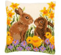 Vervaco Kreuzstich-Set Kissen Kaninchen mit Küken Vorgedruckt für Anfänger 40 x 40 cm