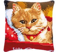 Vervaco Kreuzstich Stickpackungen Kissen Stickerei Set Anfänger Vorgedruckt Katze DIY Set Kreativ Set Für Erwachsene Dekoratives Kissen ca. 40 x 40 cm Bastelset Handwerker Haus Dekoration