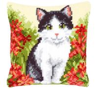 Vervaco Kreuzstich-Stickpackungen Kissen Vorgedruckt Katze im Blumenfeld Für Erwachsene 40×40 cm