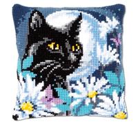 Vervaco Kreuzstich-Stickset Katze in der Nacht – Kissen vorgedruckt, 40 x 40 cm, für Anfänger