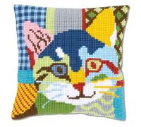 Vervaco Kreuzstich-Kissen-Set Katze vorgedruckt 40 x 40 cm für Anfänger, Erwachsene