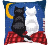 Vervaco Kreuzstich-Set Kissen Katzen in der Nacht – Vorgedruckt, Anfänger, für Erwachsene, 40×40 cm