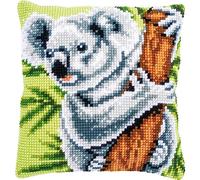 Vervaco Kreuzstich Stickpackungen Kissen Stickerei Set Anfänger Vorgedruckt Koala DIY Set Kreativ Set Für Erwachsene Dekoratives Kissen ca. 40 x 40 cm Bastelset Handwerker Haus Dekoration