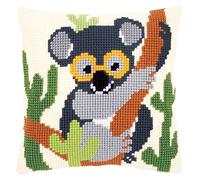 Vervaco Kreuzstich Stickpackungen Kissen Stickerei Set Anfänger Vorgedruckt Koalabär DIY Set Kreativ Set Für Erwachsene Dekoratives Kissen ca. 40 x 40 cm Bastelset Handwerker Haus Dekoration