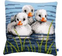 Vervaco Kreuzstich Stickpackungen Kissen Stickerei Set Anfänger Vorgedruckt Küken im Wasser DIY Set Kreativ Set Für Erwachsene Dekoratives Kissen ca. 40 x 40 cm Bastelset Handwerker Haus Dekoration