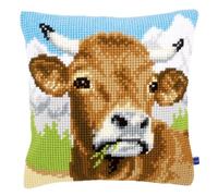 VERVACO Kreuzstich Stickpackungen Kissen Stickerei Set Anfänger Vorgedruckt Kuh DIY Set Kreativ Set Für Erwachsene Dekoratives Kissen ca. 40 x 40 cm Bastelset Handwerker Haus Dekoration
