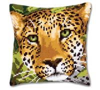 VERVACO Kreuzstich Stickpackungen Kissen Stickerei Set Anfänger Vorgedruckt Leopard DIY Set Kreativ Set Für Erwachsene Dekoratives Kissen ca. 40 x 40 cm Bastelset Handwerker Haus Dekoration