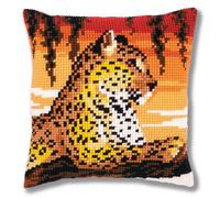 VERVACO Kreuzstich Stickpackungen Kissen Stickerei Set Anfänger Vorgedruckt Leopard DIY Set Kreativ Set Für Erwachsene Dekoratives Kissen ca. 40 x 40 cm Bastelset Handwerker Haus Dekoration