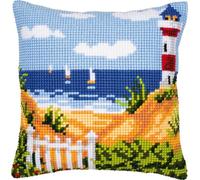 Vervaco Kreuzstich Stickpackungen Kissen Stickerei Set Anfänger Vorgedruckt Leuchtturm DIY Set Kreativ Set Für Erwachsene Dekoratives Kissen ca. 40 x 40 cm Bastelset Handwerker Haus Dekoration