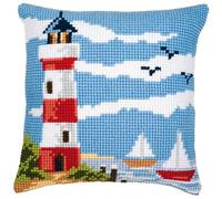 VERVACO Kreuzstich Stickpackungen Kissen Stickerei Set Anfänger Vorgedruckt Leuchtturm DIY Set Kreativ Set Für Erwachsene Dekoratives Kissen ca. 40 x 40 cm Bastelset Handwerker Haus Dekoration