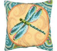 VERVACO Kreuzstich Stickpackungen Kissen Stickerei Set Anfänger Vorgedruckt LIBELLE DIY Set Kreativ Set Für Erwachsene Dekoratives Kissen ca. 40 x 40 cm Bastelset Handwerker Haus Dekoration