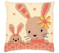 Vervaco Kreuzstich Stickpackungen Kissen Stickerei Set Anfänger Vorgedruckt Liebe Kaninchen DIY Set Kreativ Set Für Erwachsene Dekoratives Kissen ca. 40 x 40 cm Bastelset Handwerker Haus Dekoration