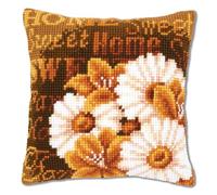 Vervaco Kreuzstich-Set Kissen – Vorgedruckt für Anfänger, Moderne Margeriten, 40 x 40 cm