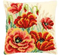VERVACO Kreuzstich Stickpackungen Kissen Stickerei Set Anfänger Vorgedruckt Mohnblüten II DIY Set Kreativ Set Für Erwachsene Dekoratives Kissen ca. 40 x 40 cm Bastelset Handwerker Haus Dekoration