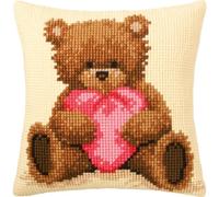 Vervaco Kreuzstich Stickpackungen Kissen Stickerei Set Anfänger Vorgedruckt Popcorn Ich Liebe Dich DIY Set Kreativ Set Für Erwachseneca. 40 x 40 cm Bastelset Handwerker Haus Dekoration