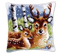 VERVACO Kreuzstich Stickpackungen Kissen Stickerei Set Anfänger Vorgedruckt Rehe DIY Set Kreativ Set Für Erwachsene Dekoratives Kissen ca. 40 x 40 cm Bastelset Handwerker Haus Dekoration