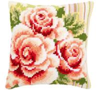 VERVACO Kreuzstich Stickpackungen Kissen Stickerei Set Anfänger Vorgedruckt Rosa Rosen I DIY Set Kreativ Set Für Erwachsene Dekoratives Kissen ca. 40 x 40 cm Bastelset Handwerker Haus Dekoration