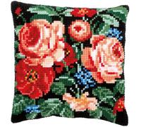 Vervaco Kreuzstich Stickpackungen Kissen Stickerei Set Anfänger Vorgedruckt Rosen DIY Set Kreativ Set Für Erwachsene Dekoratives Kissen ca. 40 x 40 cm Bastelset Handwerker Haus Dekoration