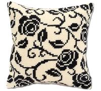 VERVACO Kreuzstich Stickpackungen Kissen Stickerei Set Anfänger Vorgedruckt Rosen in Schwarz und Weiß DIY Set Kreativ Set Für Erwachseneca. 40 x 40 cm Bastelset Handwerker Haus Dekoration