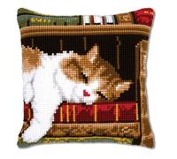 Vervaco Kreuzstich-Stickpackung Schlafende Katze – vorgedruckt, Anfänger, Kissen 40 x 40 cm