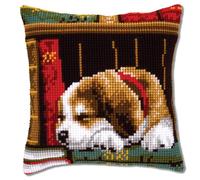 VERVACO Kreuzstich Stickpackungen Kissen Stickerei Set Anfänger Vorgedruckt Schlafender Hund DIY Set Kreativ Set Für Erwachsene Dekoratives Kissen ca. 40 x 40 cm Bastelset Handwerker Haus Dekoration