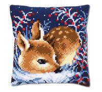 VERVACO Kreuzstich Stickpackungen Kissen Stickerei Set Anfänger Vorgedruckt Schlafendes Rehkitz DIY Set Kreativ Set Für Erwachseneca. 40 x 40 cm Bastelset Handwerker Haus Dekoration
